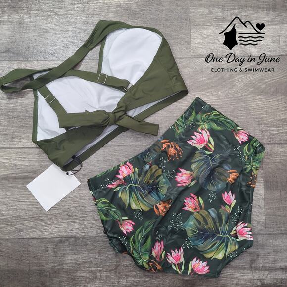 Hanna Nikole Plus Size High Waist Cross Front Bikini Swimsuit Size 12W - Picture 7 of 7